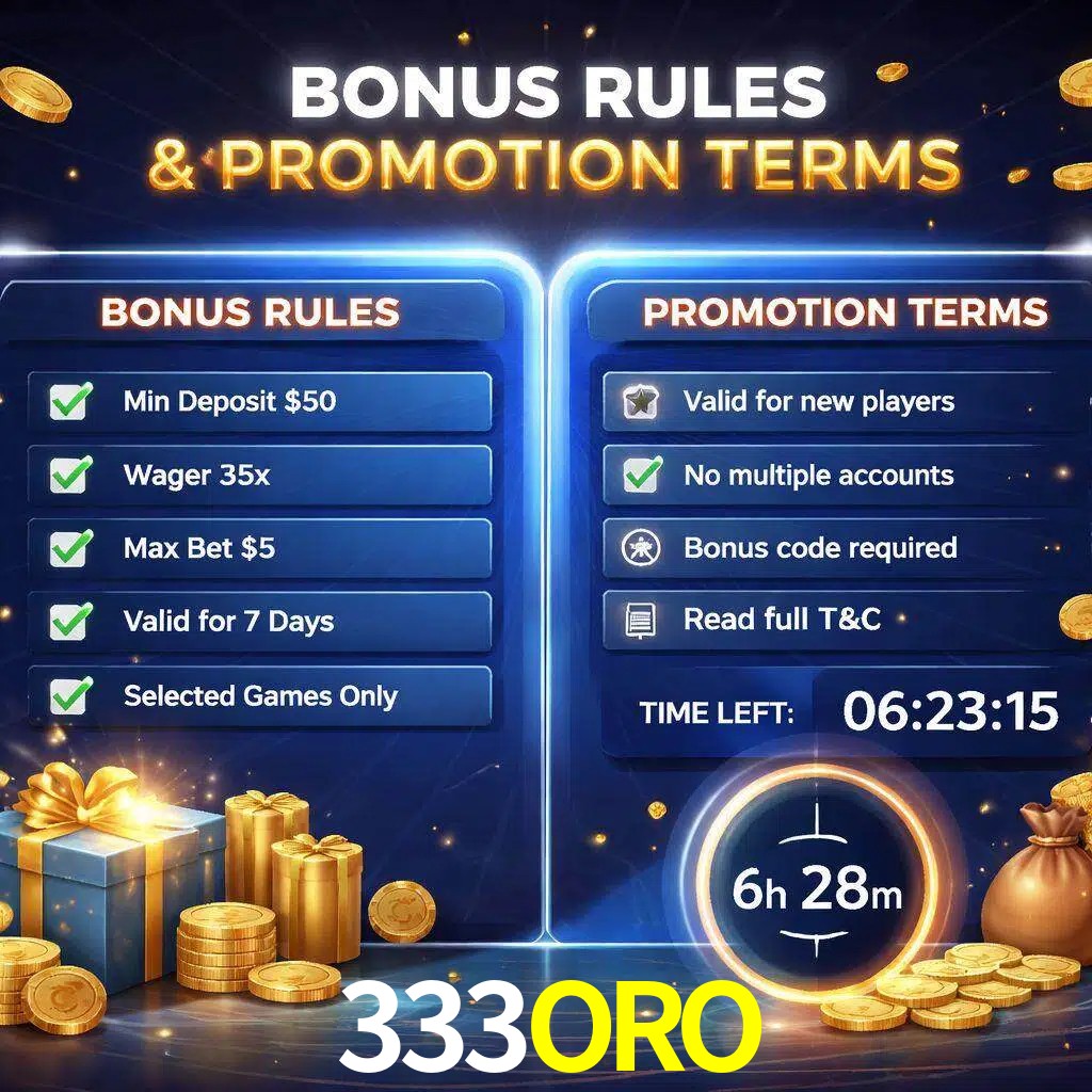 Reglas de promoción 333ORO y condiciones de bonos explicadas visualmente